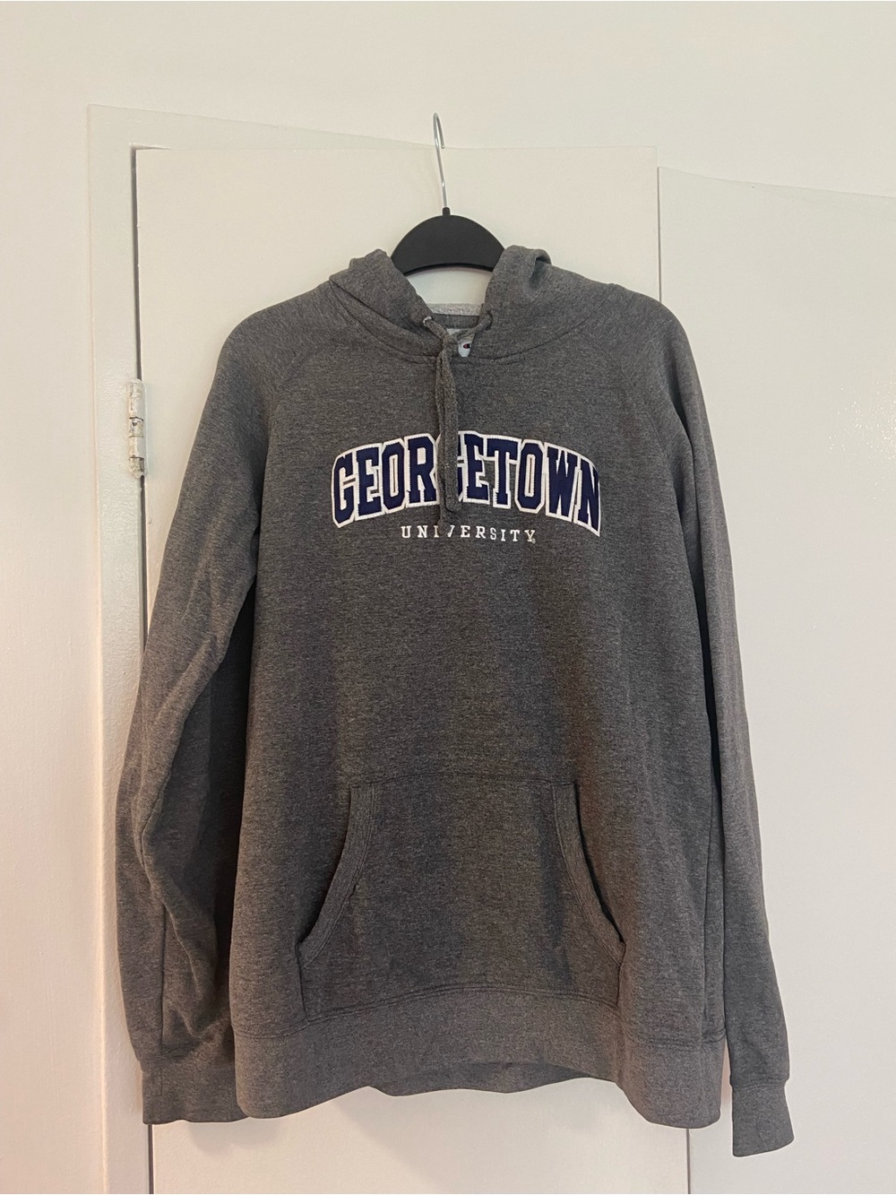 Champion Gray Georgetown University Hoodie with Navy Lettering